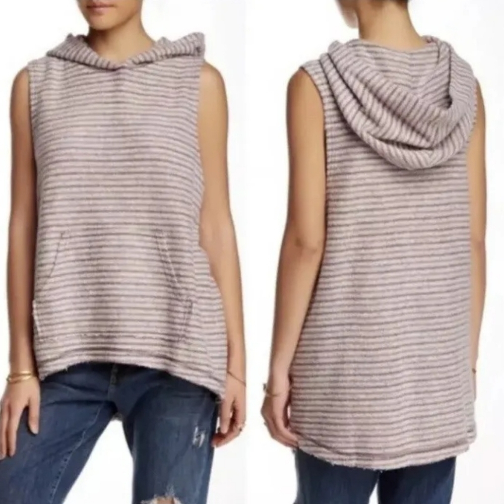 FREE People Knit Striped Sleeveless Hoodie Small